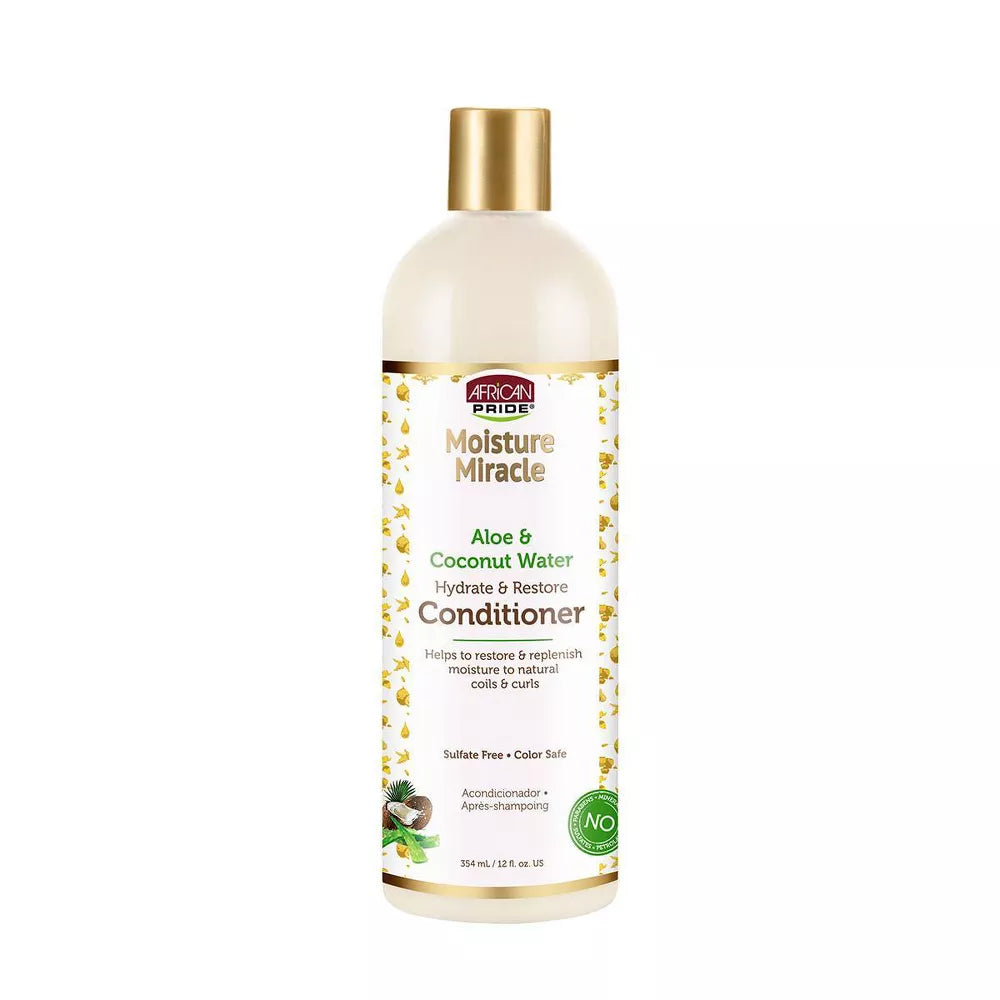 Acondicionador liviano está enriquecida con Aloe y Agua de Coco, para aportar hidratación y dejar tu cabello suave y brillante. Proporciona una hidratación intensa, restaura la humedad y ayuda a prevenir la rotura.
Para un tratamiento más profundo, continúa con el Acondicionador Profundo Moisture Miracle con Aloe y Agua de Coco.