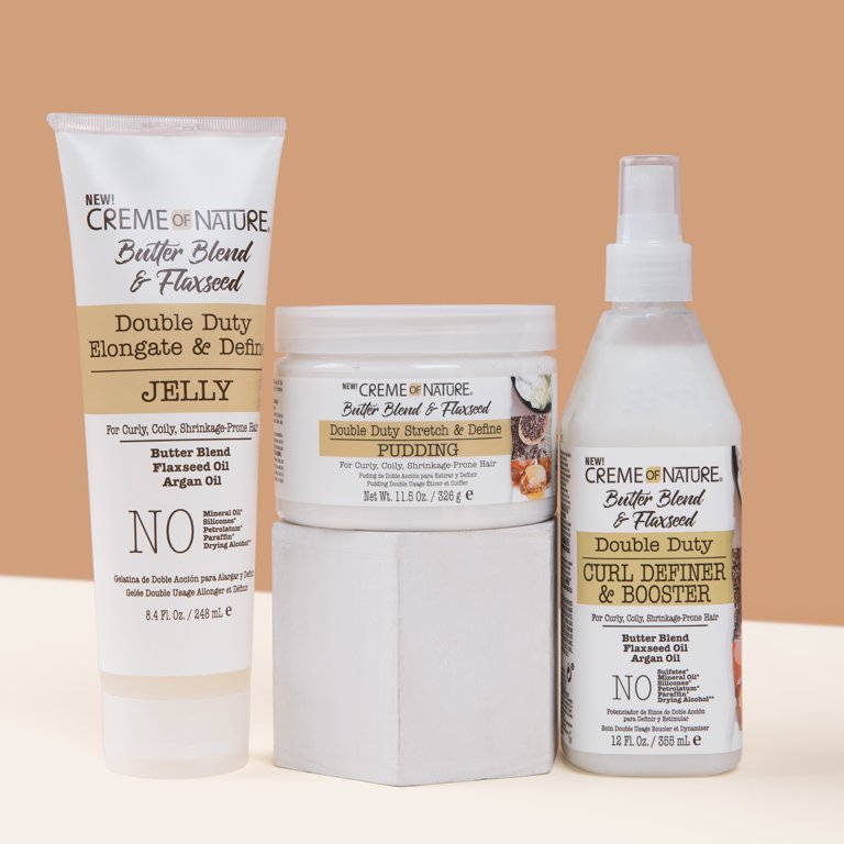 CREME OF NATURE | PUDDIN LINAZA doble función para rizar, estirar y definir