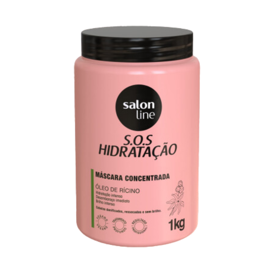 SOS turbinada,mascarilla hidratante, con aceite de ricino, oliva y manteca de karité, hidrata cabellos secos , tienda productos rizados, tratamiento por 1 kilo, sos hidratacion, linea salon line