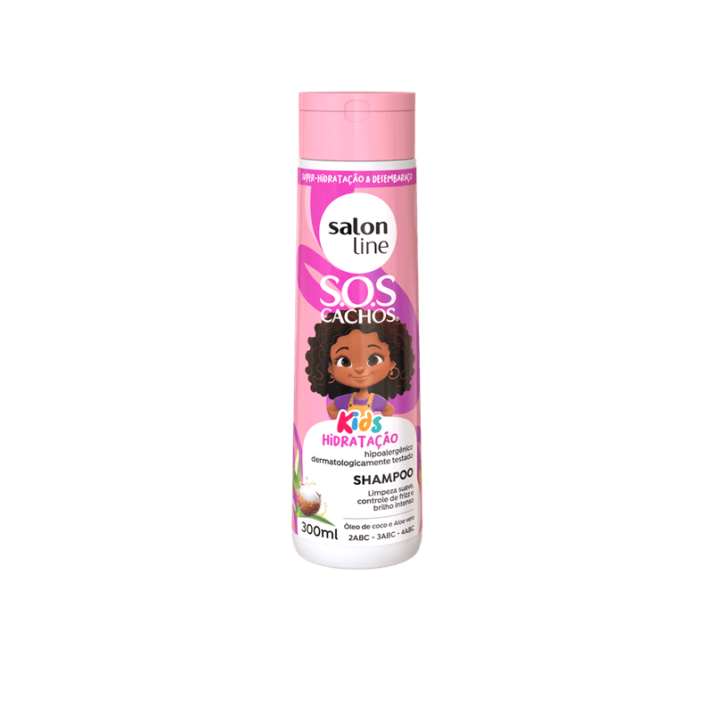 Shampoo para cabello de niños voluminoso ondulado, rizado y encrespado. Ayuda a controlar el cabello mientras lo limpia suavemente. El Champú SOS Cachos Kids Salon Line