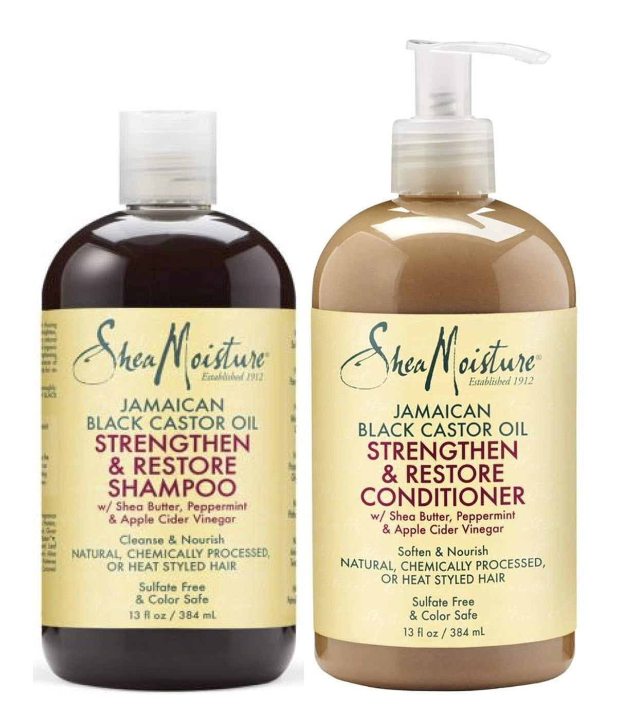 shampoo y acondicionador de shea moisture jamaican black castor oil, con vinagre de manzana y menta, restaura y nutre el cabello rizado y crespo 