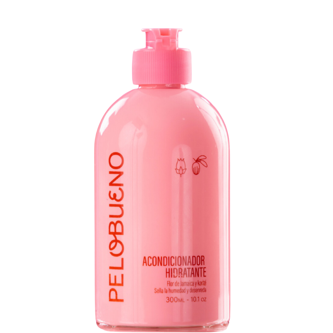 Acondicionador pelo bueno hidratante con formulado con manteca de Karité, aceite de aguacate, aloe vera y flor de Jamaica, previene la rotura de los cabellos secos, ayuda a desenredar suavemente
