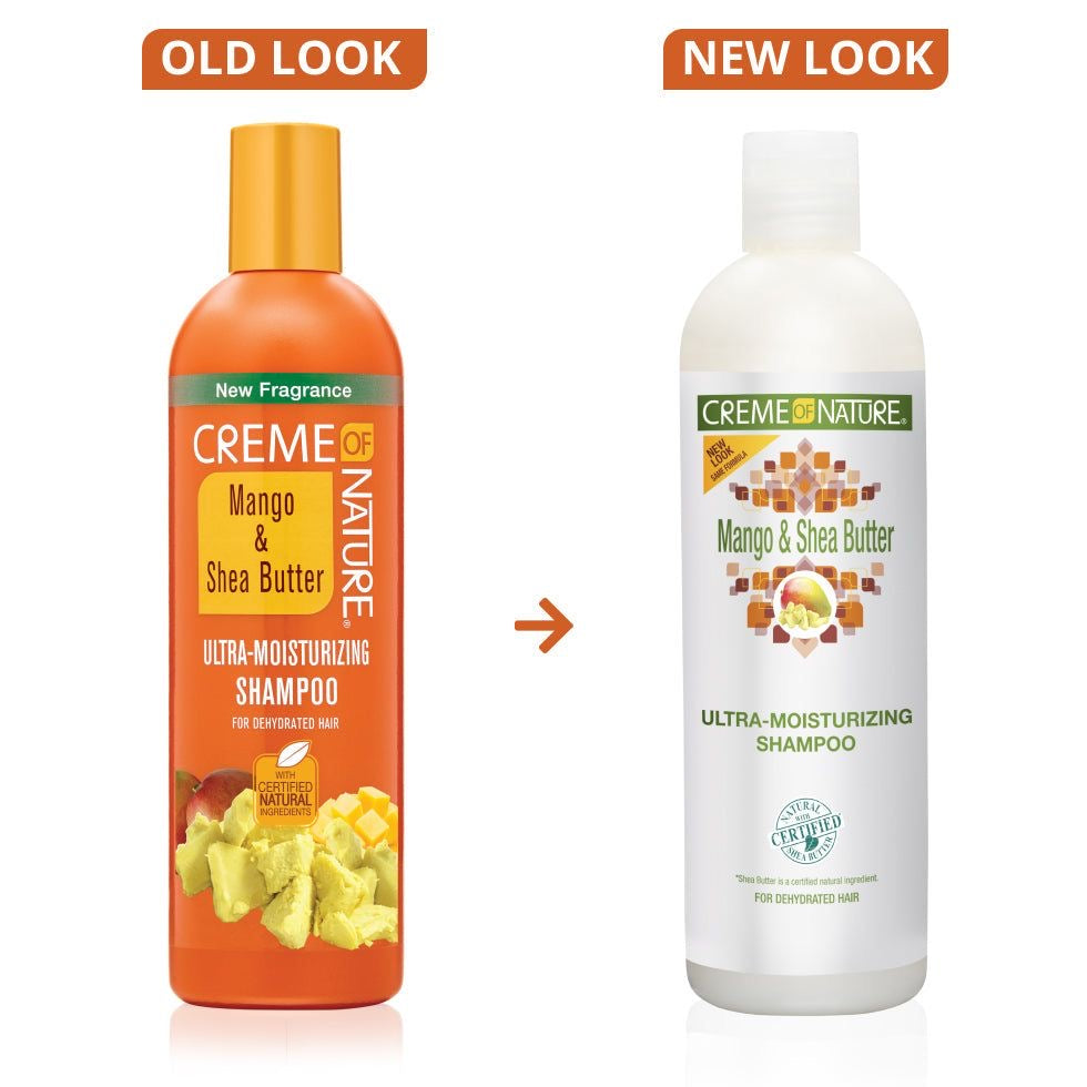 creme of nature shampoo mango y manteca de karite, ultra hidratante y desenredante, para cabellos rizados, crespos y afros secos