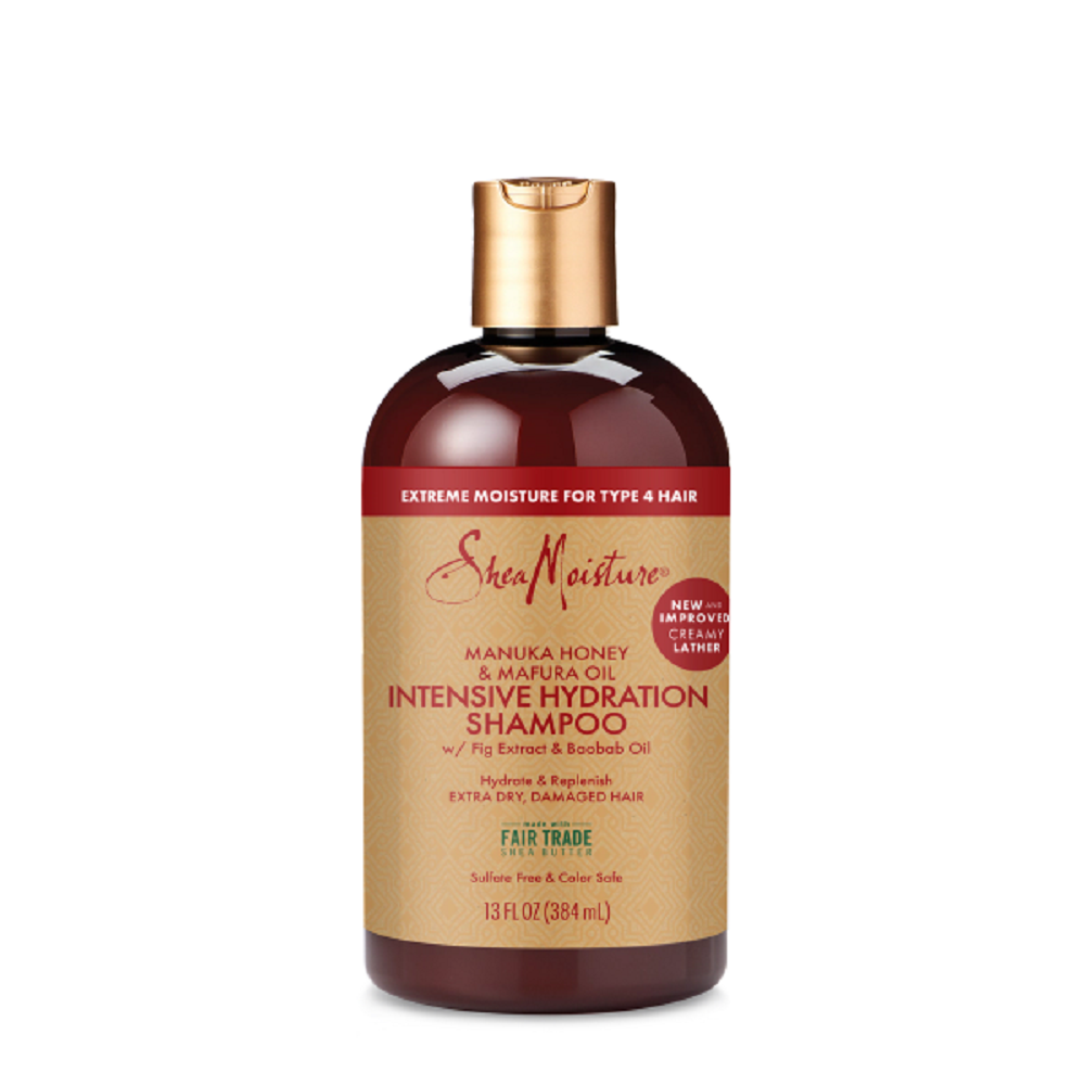 Shampoo hidratación, shea moisture manuka y miel, aceite mafura. cabellos secos, shampoo para cabello seco, champú para cabello afro, champú hidratante, shampoo sin sulfatos