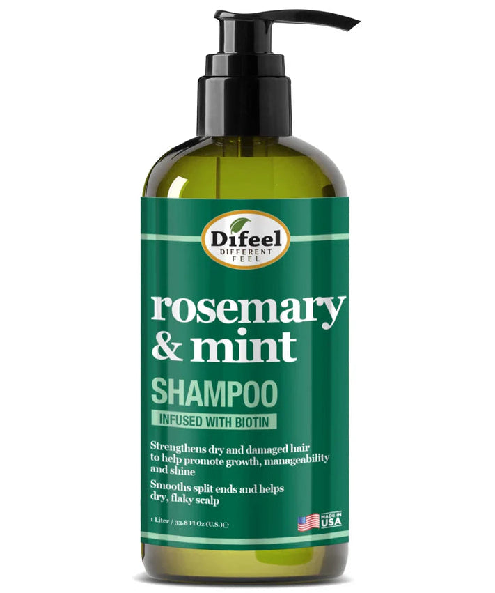 El champú Difeel de romero y menta&nbsp;está enriquecido con biotina nutritiva. La biotina desempeña un papel importante en la salud del cabello, la piel y las uñas. La falta de biotina puede provocar la caída del cabello.&nbsp;&nbsp;

Fórmula fortalecedora deja el cabello más fuerte, más abundante y más grueso al tiempo que fomenta el crecimiento saludable del cabello.