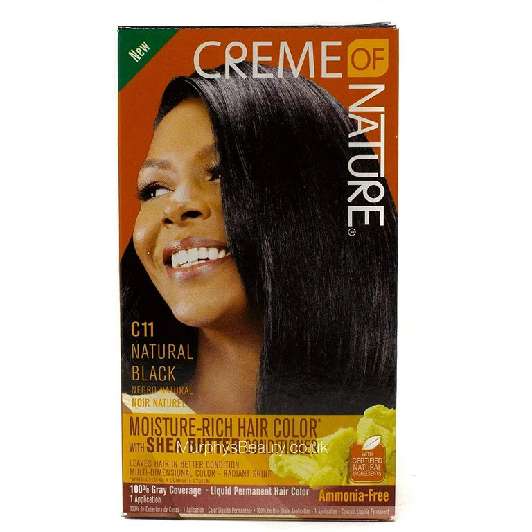 Creme of nature tinte permanente sin amoniaco enriquecido con manteca de karité y de mango. Formulado con una combinación de colorantes especialmente mezclados y&nbsp; acondicionadores para una cobertura&nbsp; de raíz a puntas. Además obtienes una cobertura del 100% de canas, tintepararizos_cabellonatura_tinte para cabello alisado_cremeofnature tinte c43
