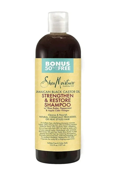 shampoo de shea moisture jamaican black castor oil, con vinagre de manzana y menta, restaura y nutre el cabello rizado y crespo, cabellos quimicamente tratado, transición 