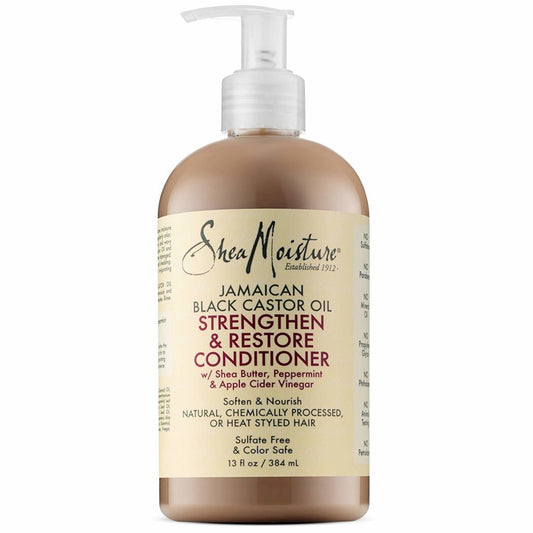 acondicionador de shea moisture jamaican black castor oil, con vinagre de manzana y menta, restaura y nutre el cabello rizado y crespo. Aconsicionador sin siliconas, Acondcionador para cabellos secos y quimicamente procesados, ligero y de restauración 