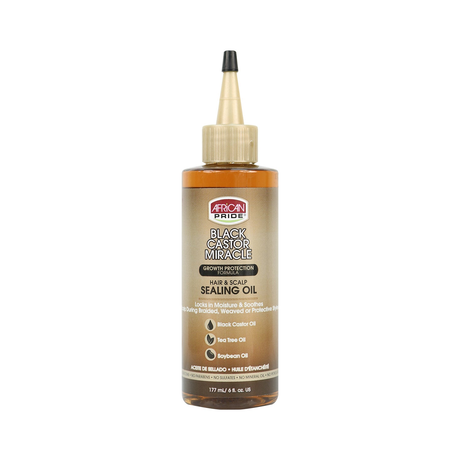 Este aceite nutritivo especialmente elaborado con una mezcla de aceite de ricino negro, aceite de árbol de té y aceite de soja para retener la humedad en los mechones de cabello, estimularla fuerza; y mejorar la retención de la humedad.