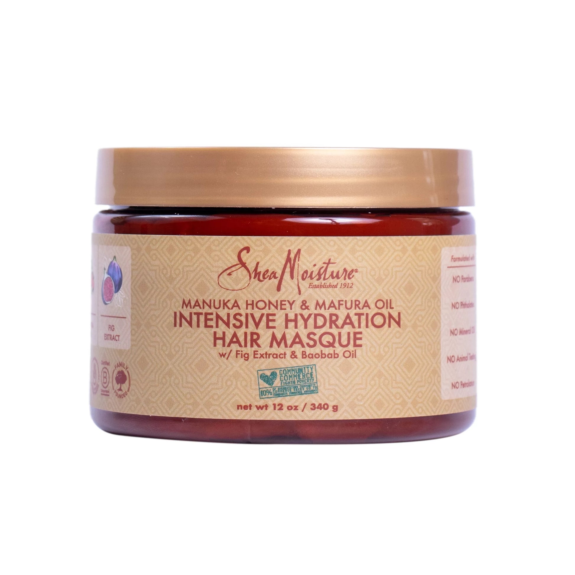 TRATAMIENTO DE HIDRATACIÓN INTENSIVO CON ACEITE DE MAFURA Y MIEL DE MANUKA, hidrata cabellos afros y crespos secos, ideal para dejar tu cabello suave y manejable. Shea moisture intensive hydration hair masque manuka honey and mafura oil