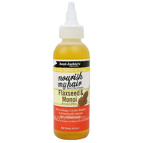AUNT JACKIE’S  | NOURISH MY HAIR OIL FLAXSEED AND MONOI nutrición para mi cabello