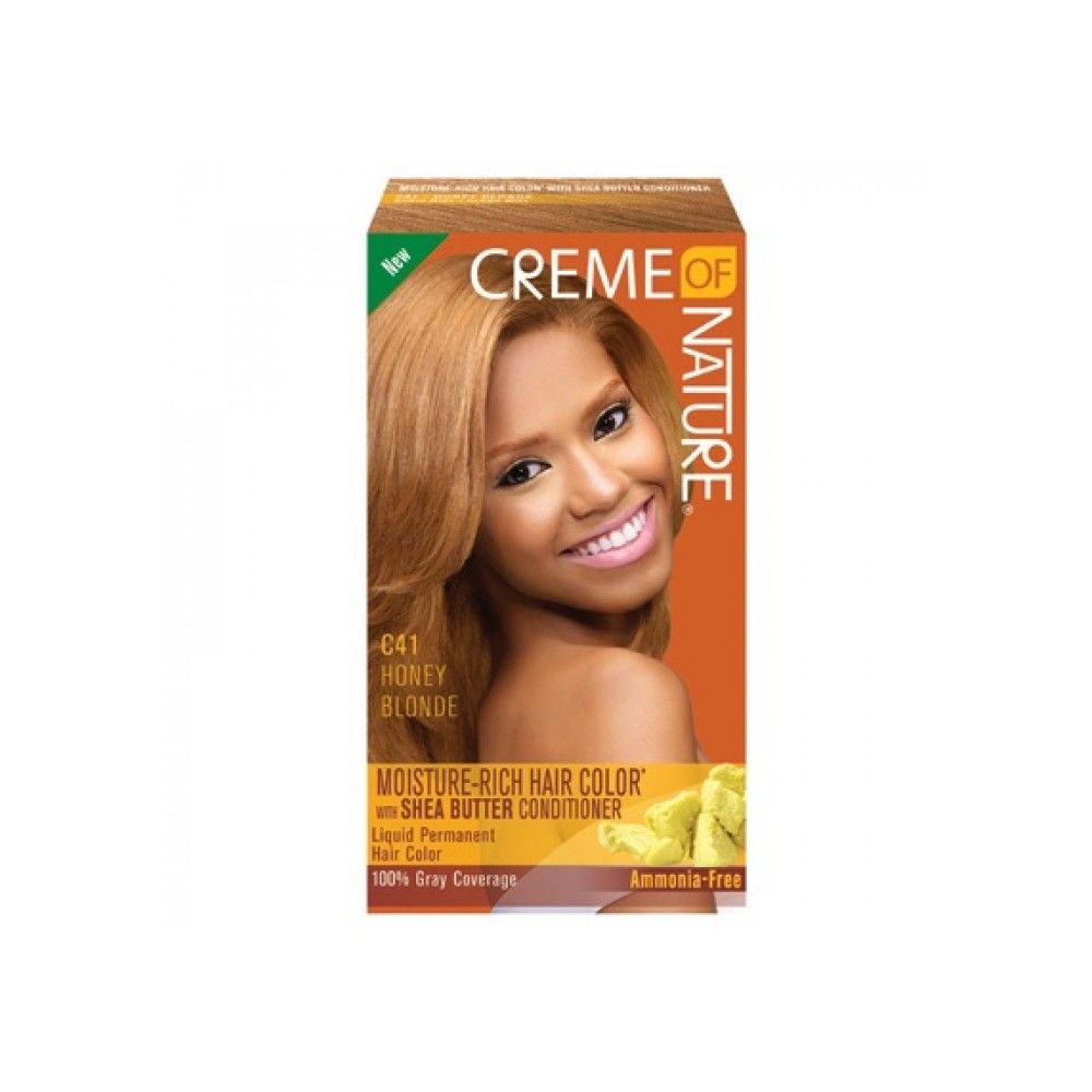 Creme of nature tinte permanente sin amoniaco enriquecido con manteca de karité y de mango. Formulado con una combinación de colorantes especialmente mezclados y&nbsp; acondicionadores para una cobertura&nbsp; de raíz a puntas. Además obtienes una cobertura del 100% de canas, tintepararizos_cabellonatura_tinte para cabello alisado_cremeofnature tinte c41