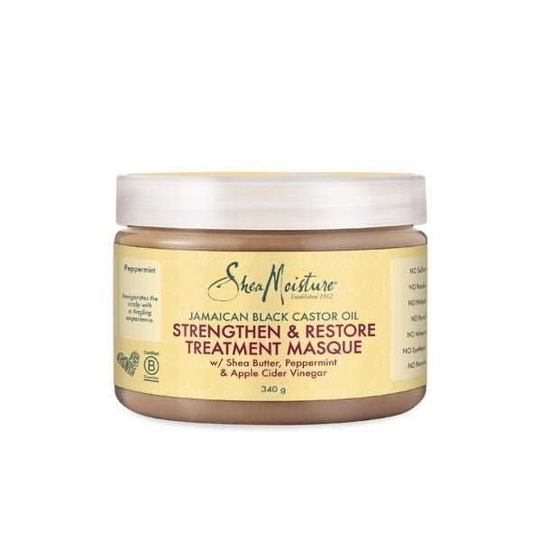 Tratamiento de shea moisture jamaican black castor oil, con vinagre de manzana y menta, restaura y nutre el cabello rizado y crespo, cabellos quimicamente tratado, transición 